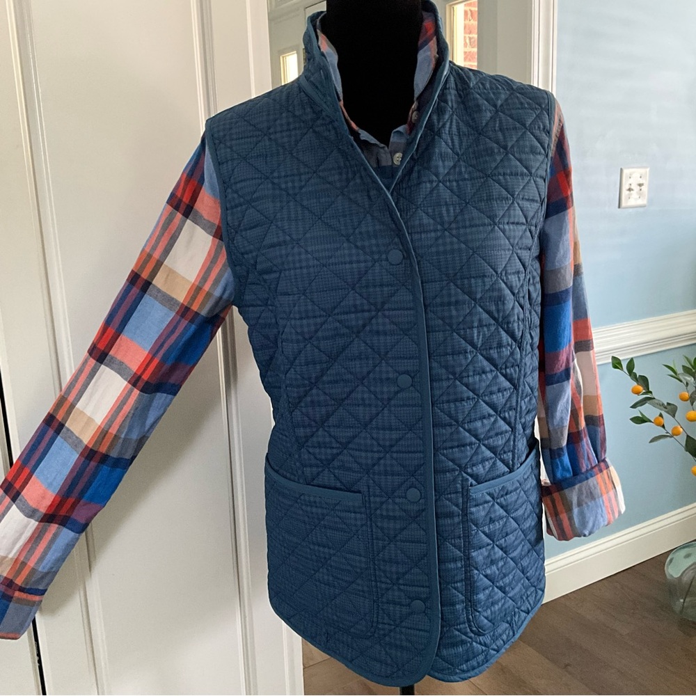 Reversible Land’s End Vest Blue Plaid Double-Sided Vest Women’s Medium Vest - Picture 2 of 10